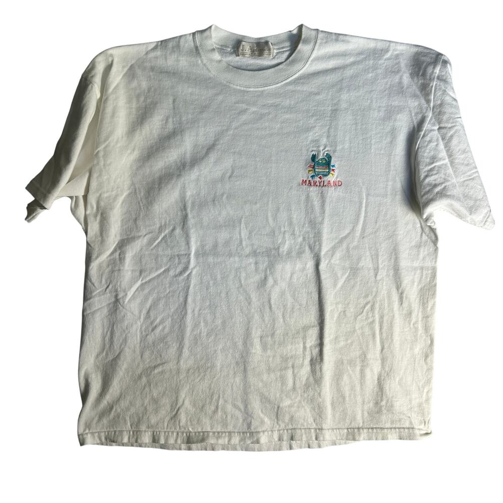 Maryland Crab Embroidered T-Shirt Mens Size XL White